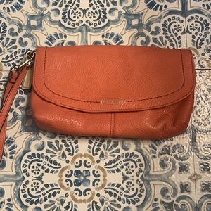 Coach salmon pink leather clutch